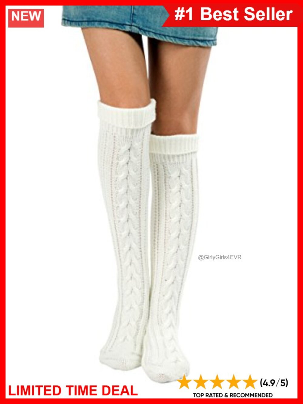 Cable Knit Knee High Boot Socks Leg Warmers Acrylic Winter